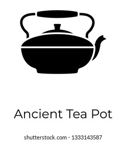 Solid ancient teapot icon, vintage teapot