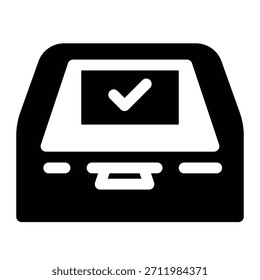 Icono sólido del cajero automático para el retiro de efectivo, la banca, y el terminal de las finanzas.