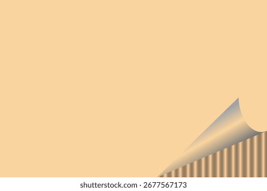 Fundo sólido com canto enrolado com borda de corte mostrando flauta de substância da caixa de cartão para o pacote