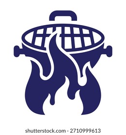 Solide Grill Silhouette mit Flamme, ideal für Garen im Freien, BBQ-Branding und Food-Grafiken