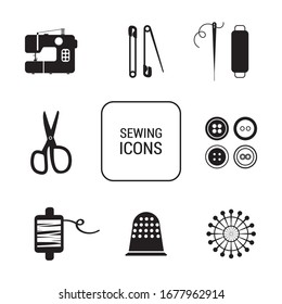 Solid basic needle and thread icons. Sewing picture.