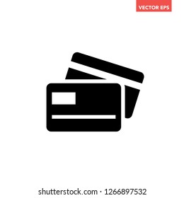Solid black 2 credit cards icon, front  back, simple flat design pictogram interface element for app ads logo ui ux seal web banner button, eps 10 vector isolated on white background