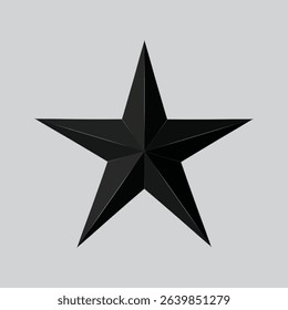 Solid black 3D star with faceted shading, perfect for award badges, luxury branding, or high-end product labels. Realistic vector with sculpted depth.