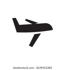 Solid black airplane icon in takeoff position, perfect for airport signage, airline ads, and travel brochures.
