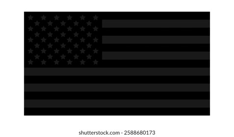 Solid black American flag on a white background. Symbol of defiance, intransigence, and refusal to surrender. Vector illustration.