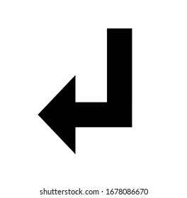 Solid black arrow going down and left vector icon. Change in direction business, education or life concept.
