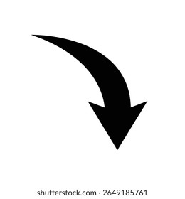 Solid black arrow vector icon, gentle, curve for business