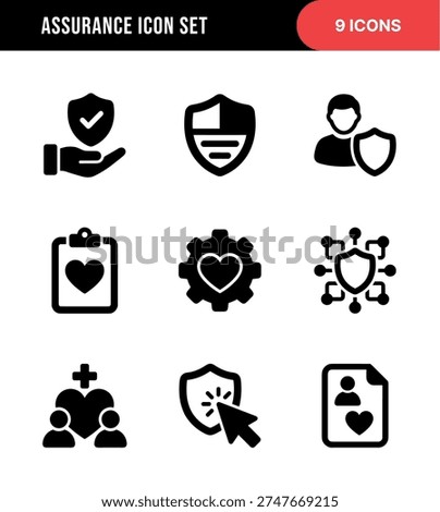 Solid Black Assurance Icon Set Collection for Security and Safety Concept
