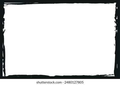 Solid black border frames in grunge style. Hand drawing ink brush strokes of abstract rectangles with space for text and images. EPS 10 vector graphic.