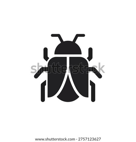 A solid black bug icon with antennae and legs representing software errors debugging and cyber threats ideal for technology platforms coding tools security apps and developer dashboards