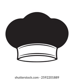 Solid Black Chef Hat Icon, Simple Flat Design on White Background