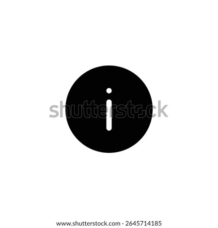 A solid black circle with a white lowercase letter 'i' in negative space, for information. Flat 2D vector design, isolated on white.