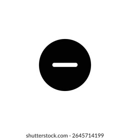 Um círculo preto sólido com um sinal de menos branco no espaço negativo, para remover ou diminuir. Design de vetor 2D plano, isolado em branco.