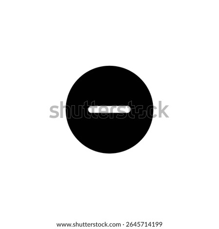 A solid black circle with a white minus sign in negative space, for remove or decrease. Flat 2D vector design, isolated on white.