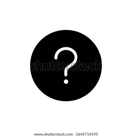 A solid black circle with a white question mark in negative space, for help or query. Flat 2D vector design, isolated on white.