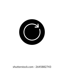 Ícone circular preto sólido com uma seta branca curva no sentido horário em espaço negativo, simbolizando refazer ou atualizar. Isolado em um fundo branco.