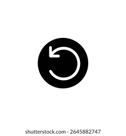 Solid black circular icon featuring a white counter-clockwise-curving arrow in negative space, symbolizing undo or revert. Isolated on a white background.