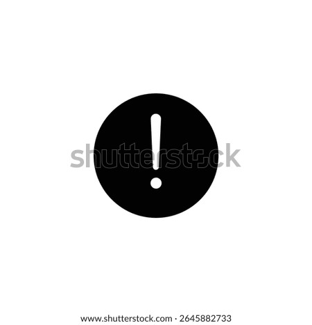 Solid black circular icon featuring a white exclamation mark in negative space, indicating a warning or alert. Isolated on a white background.