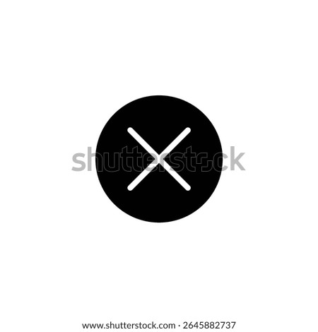 Solid black circular icon with a white X mark or cross rendered in negative space, for close or cancel buttons. Isolated on a white background.