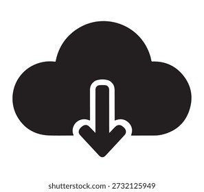 Un sólido ícono de Descarga de nube negra.