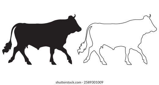 Solid Black Cow Silhouette - Sharp Cow Vector Outline
