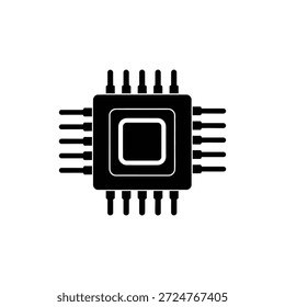 Solid Black CPU Microchip Minimal Flat Icon Design