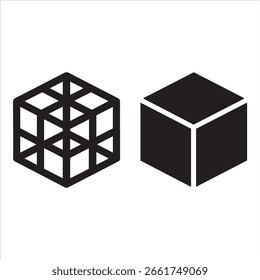 A solid black cube and a wireframe cube displayed side by side.