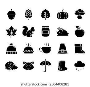 Solid black cute autumn theme icon vector