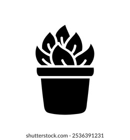 Solid black design icon Beautiful awesome plant