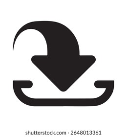 A solid black download arrow icon is centered on a clean white background.