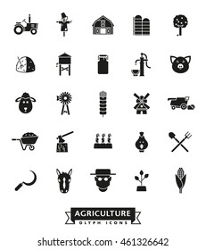 Solid black farming and agriculture vector icons collection