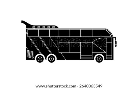 Solid black fill icon of a double decker bus featuring detailed elements and strong contrast, perfect for UI design, signage, and visual identity.