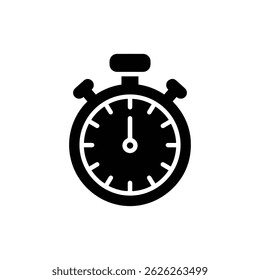 Solid Black Filled Stopwatch Icon with Clean Rounded Edges