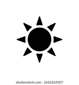 Solid Black Filled Sun Icon with 6 Rays Extending Outward