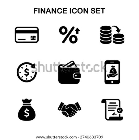 Solid Black Finance Money Transaction Elements Symbol Icon Set