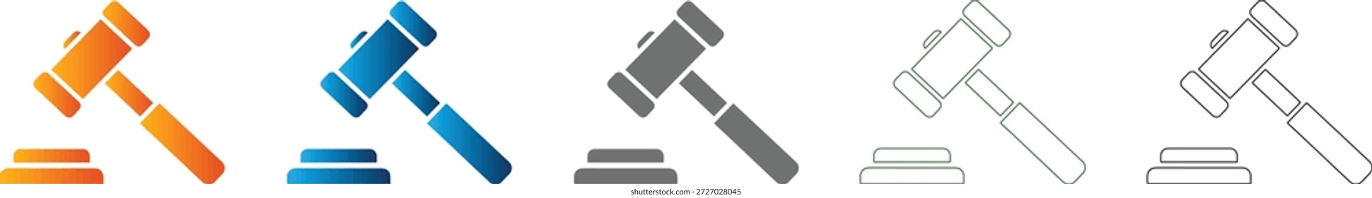 Un sólido ícono plano negro de un mazo de juez, Arte vectorial aislado de un conjunto de íconos unificados, ideal para temas legales y de autoridad.