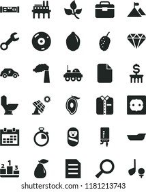 solid black flat icon set calendar vector, stopwatch, bath, roly poly doll, portfolio, toilet, power socket type f, building level, electronic boiler, folded shirt, pedestal, pear, tasty mulberry
