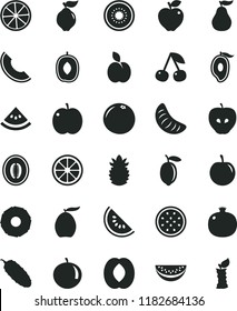 solid black flat icon set cucumber vector, apple, cherry, pomegranate, quince, red, tasty, slice of melon, water, half mango, loquat, delicious plum, peach, tangerine, lemon, juicy, kiwi, grapefruit