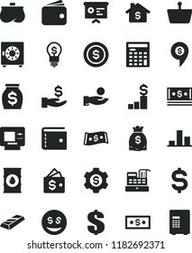 solid black flat icon set purse vector, dollar, strongbox, oil, shopping basket, chart, denomination of the, get a wage, catch coin, wallet, money, dollars, cash, engineer calculator, machine, gear
