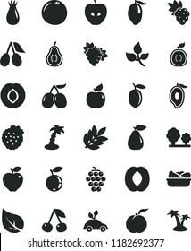 solid black flat icon set lettuce in a plate vector, strawberries, cherry, ripe peach, grape, branch of, large, pear, apricot, red apple, tasty, plum, rose hip, cornels, blueberry, mango, half, leaf