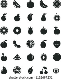 solid black flat icon set apple vector, cherry, peach, ripe, pomegranate, quince, apricot, tasty, mulberry, slice of melon, water, mango, loquat, delicious plum, half, tangerine, yellow lemon, juicy