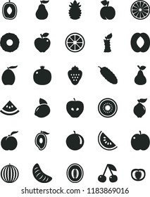 solid black flat icon set cucumber vector, strawberry, pear, cherry, peach, ripe, apple, pomegranate, quince, red, tasty, water melon, slice of, half mango, loquat, delicious plum, tangerine, juicy