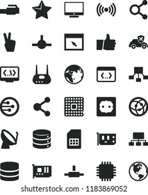 solid black flat icon set power socket type f vector, star, thumb up, screen, big data, autopilot, processor, satellite dish, SIM card, connection, connections, scheme, hierarchical, cpu, pc, router