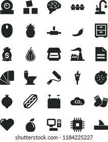 solid black flat icon set scribbled paper vector, bedside table, warm socks, cubes for children, new roller, sample of colour, comfortable toilet, kitchen faucet, heart, bundle eggs, Hot Dog, medlar