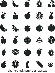 solid black flat icon set cucumber vector, apple, pear, cherry, peach, pomegranate, apricot, red, tasty mulberry, water melon, slice of, mango, loquat, delicious plum, tangerine, half, lemon, juicy