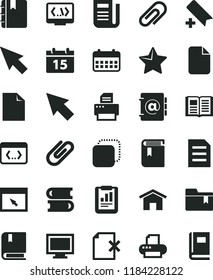 solid black flat icon set monitor window vector, clip, add bookmark, clean sheet of paper, folder, book, e, books, home, calendar, star, notebook, address, delete page, copy, statistical report