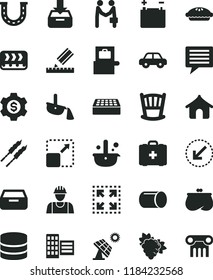 solid black flat icon set image of thought vector, cradle, medical bag, motor vehicle, builder, city block, drawing, brick, left bottom arrow, put in a box, drawer, expand picture, size, pie, pipe