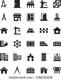 solid black flat icon set house vector, box of bricks, dwelling, brick wall, window, frame, ntrance door, interroom, buildings, city block, ceramic tiles, fence, hedge, paving slab, home, 3d cube
