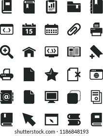 solid black flat icon set monitor window vector, clip, add bookmark, clean sheet of paper, zoom, folder, book, e, books, home, calendar, star, notebook, address, delete page, copy, printer, browser