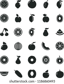 solid black flat icon set cucumber vector, apple, pear, cherry, peach, ripe, quince, apricot, tasty mulberry, water melon, slice of, mango, half, delicious plum, lemon, yellow, juicy, kiwi, orange